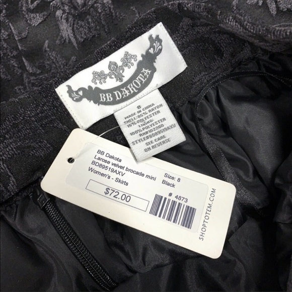 NWT BB Dakota Womens Skirt Larose Velvet Brocade Mini Black 8 GO - Picture 3 of 3